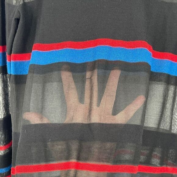 Diane Von Furstenberg Red Black Blue Striped Crew Neck Tunic Sweater Size XS/SM - Picture 4 of 6